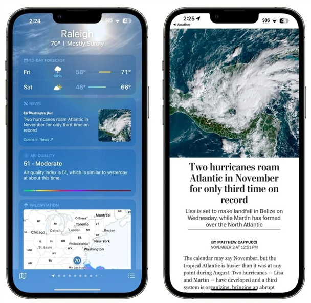 后安镇苹果14维修分享iPhone 14手机如何看天气时顺带看新闻 